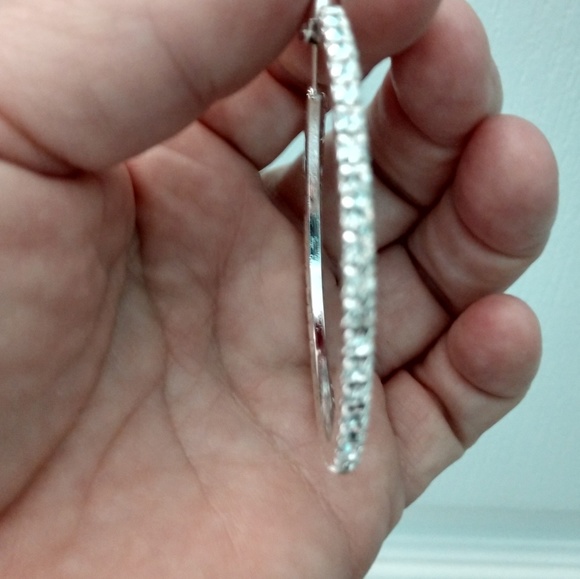 Large silver cz hoops earrings - Picture 3 of 6